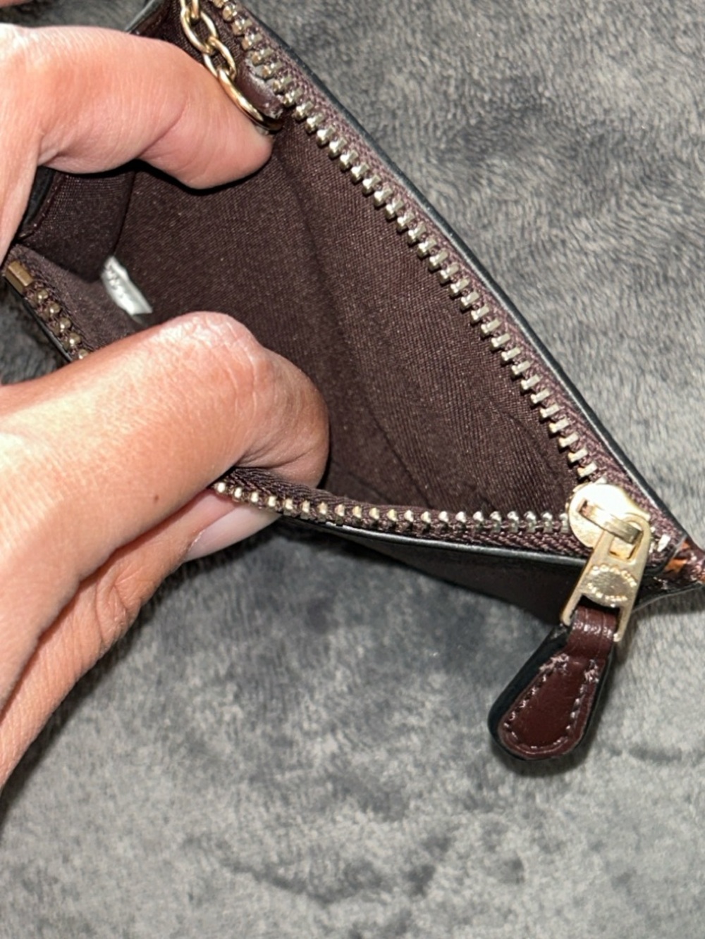 Coach Brown Floral Leather Card Pouch with Gold Key Ring - Picture 3 of 3